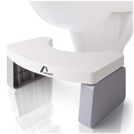 Amazy Toilettenhocker (klappbar, weiß) | Klo Stuhl für Erwachsene zur erleichterten Darmentleerung + Vorbeugung von Verstopfung, Hämorrhoiden, Pressschmerz, Blähungen und Reizdarm auf Toilette & WC - 1