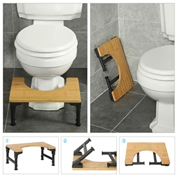 Bambus-WC-Hocker, Eisen, 17,8 cm & 22,9 cm, verstellbare Höhen, faltbar, WC-Hilfe, Kot-Treppe mit rutschfester Schicht für Erwachsene, Kinder, schwangere Frauen, Badezimmer, neues Upgrade - 2