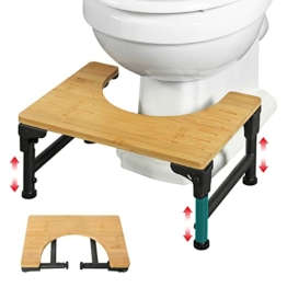 Bambus-WC-Hocker, Eisen, 17,8 cm & 22,9 cm, verstellbare Höhen, faltbar, WC-Hilfe, Kot-Treppe mit rutschfester Schicht für Erwachsene, Kinder, schwangere Frauen, Badezimmer, neues Upgrade - 1