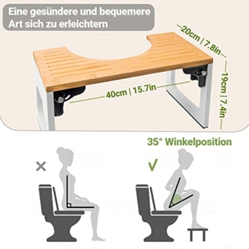 Benkstein® Toilettenhocker Erwachsene - Toilettenhocker Holz - Klohocker Toiletten Hocker - WC Hocker - Squatty Potty - Hocker Toilette Bambus - Toilettenhocker klappbar - WC Hocker Erwachsene faltbar - 2