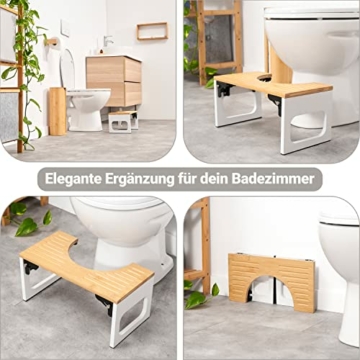 Benkstein® Toilettenhocker Erwachsene - Toilettenhocker Holz - Klohocker Toiletten Hocker - WC Hocker - Squatty Potty - Hocker Toilette Bambus - Toilettenhocker klappbar - WC Hocker Erwachsene faltbar - 8