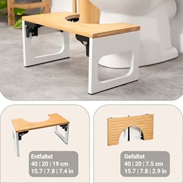 Benkstein® Toilettenhocker Erwachsene - Toilettenhocker Holz - Klohocker Toiletten Hocker - WC Hocker - Squatty Potty - Hocker Toilette Bambus - Toilettenhocker klappbar - WC Hocker Erwachsene faltbar - 9