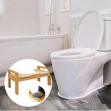 DonLucancy Verstellbarer Toilettenhocker aus Bambus －Non Slip Bathroom Sit Squatty Toilet Potty Hocker Stuhl Fußhocker - 4