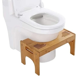 Holz Toilettenhocker, WC Hocker Kinder Toilettenhilfe Höhenverstellbar 18-24 cm Tritthocker Dicker Bambus mit rutschfeste Polsterbehandlung für Ältere Menschen Schwangere 48,5 x 27 x 25 cm - 1