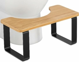 JIAPAIDUO Metall mit Holz-Toilettenhocker, 7 Zoll / 17.8CM Badezimmer-Kothocker für Erwachsene, Anti-Rutsch-Hocker, Gesunder Tragbarer Toilettenhocker für Erwachsene Kinder, Mattschwarz - 1