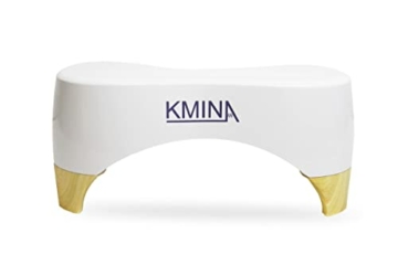 KMINA - Toilettenhocker (18cm groß), WC Hocker Erwachsene, Klohocker, Badschemel Bambus, Non Slip Toilet Stool, Fußstütze WC, Hocker für Toilettengang,Trittbrett WC, Weiß. - 2