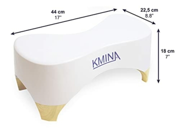 KMINA - Toilettenhocker (18cm groß), WC Hocker Erwachsene, Klohocker, Badschemel Bambus, Non Slip Toilet Stool, Fußstütze WC, Hocker für Toilettengang,Trittbrett WC, Weiß. - 3