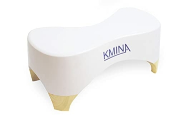 KMINA - Toilettenhocker (18cm groß), WC Hocker Erwachsene, Klohocker, Badschemel Bambus, Non Slip Toilet Stool, Fußstütze WC, Hocker für Toilettengang,Trittbrett WC, Weiß. - 5