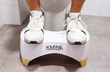 KMINA - Toilettenhocker (18cm groß), WC Hocker Erwachsene, Klohocker, Badschemel Bambus, Non Slip Toilet Stool, Fußstütze WC, Hocker für Toilettengang,Trittbrett WC, Weiß. - 6