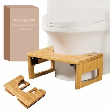 RWUJILONG Toilettenhocker Klappbar, 100% Holz Klohocker, Toiletten Hocker Erwachsene, Tritthocker, Wc Hocker Erwachsene, Bambus Hocker Toilette für Kinder und Erwachsene (EIN Jahr Garantie) - 1