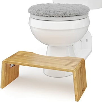 Squatty Potty Oslo Falten Bambus Toilette Hocker - 7-Zoll zusammenklappbar Badezimmer Hocker zum Erwachsene und Kinder, Braun - 16