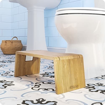 Squatty Potty Oslo Falten Bambus Toilette Hocker - 7-Zoll zusammenklappbar Badezimmer Hocker zum Erwachsene und Kinder, Braun - 8