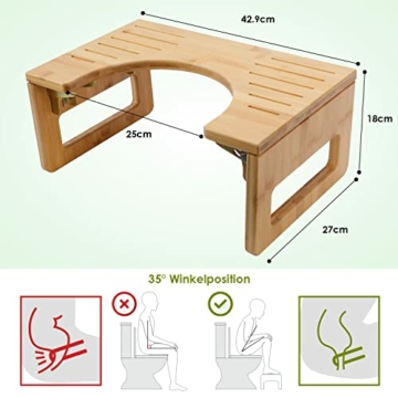 Toilettenhocker Erwachsene-Bambus Squatty Potty-Toiletten Hocker klappbar-Klohocker Erwachsene-Medizinischer Toilettenhocker Holz-WC Hocker Toilette Erwachsene-Tritthocker klappbar- Badezimmerhocker - 4
