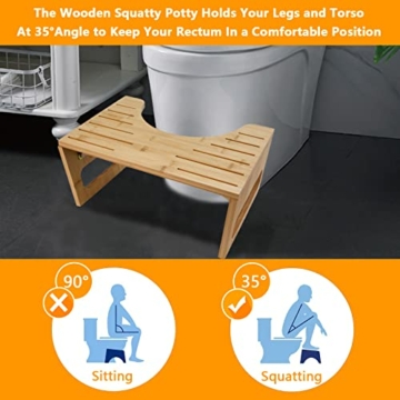 Toilettenhocker Holz, Klappbarer WC Hocker für Erwachsene, Toilettenhocker Erwachsene aus Bambus,Tritthocker Klohocker Anti Verstopfung,Gesunde Sitzhaltung Badezimmer Hocker für Erwachsene und Kinder - 3