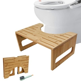 Toilettenhocker Holz, Klappbarer WC Hocker für Erwachsene, Toilettenhocker Erwachsene aus Bambus,Tritthocker Klohocker Anti Verstopfung,Gesunde Sitzhaltung Badezimmer Hocker für Erwachsene und Kinder - 1