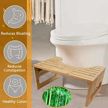 Toilettenhocker Holz, Klappbarer WC Hocker für Erwachsene, Toilettenhocker Erwachsene aus Bambus,Tritthocker Klohocker Anti Verstopfung,Gesunde Sitzhaltung Badezimmer Hocker für Erwachsene und Kinder - 7