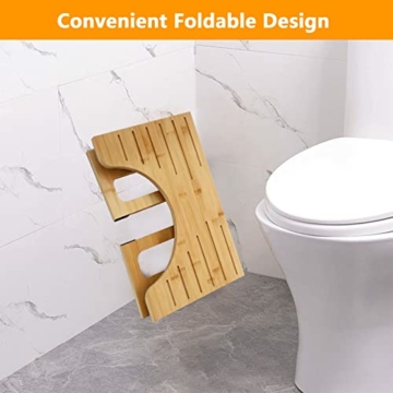 Toilettenhocker Holz, Klappbarer WC Hocker für Erwachsene, Toilettenhocker Erwachsene aus Bambus,Tritthocker Klohocker Anti Verstopfung,Gesunde Sitzhaltung Badezimmer Hocker für Erwachsene und Kinder - 8